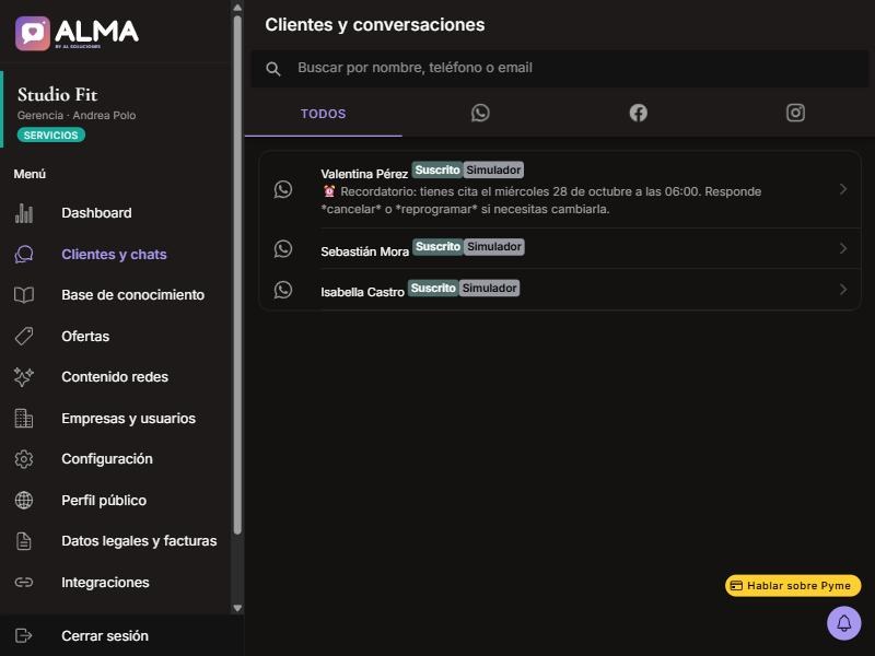 Captura de Clientes y conversaciones en computador