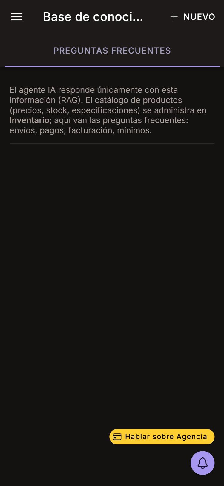 Captura de Base de conocimiento en celular