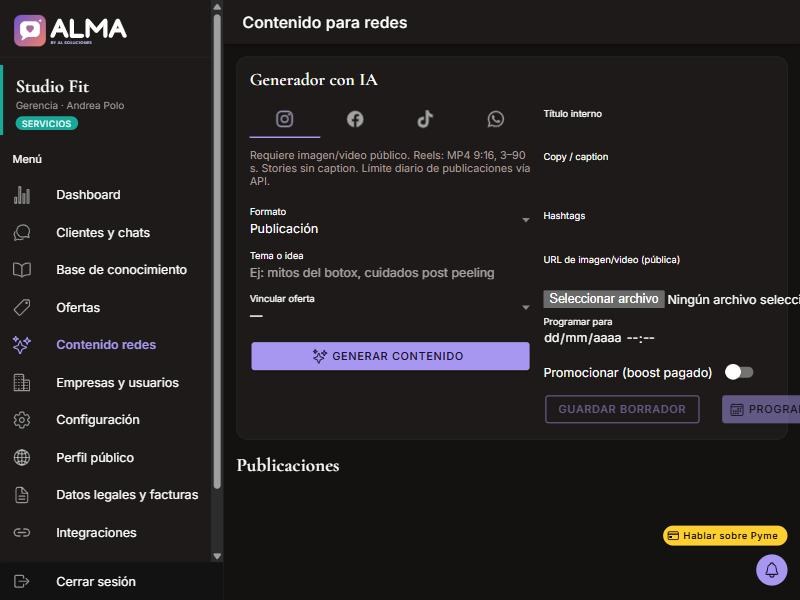 Captura de Generador de contenido con IA en computador