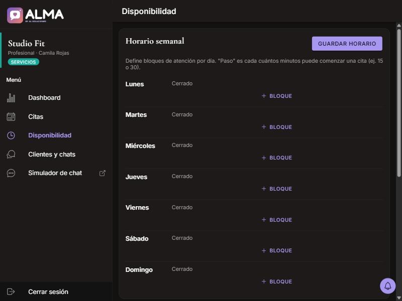 Captura de Horario semanal en computador