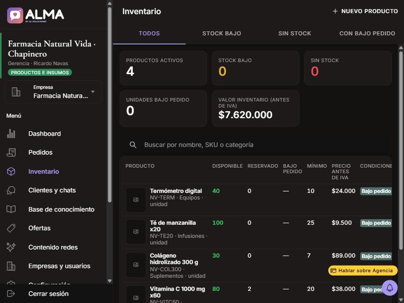 Captura de Inventario de una farmacia naturista en computador