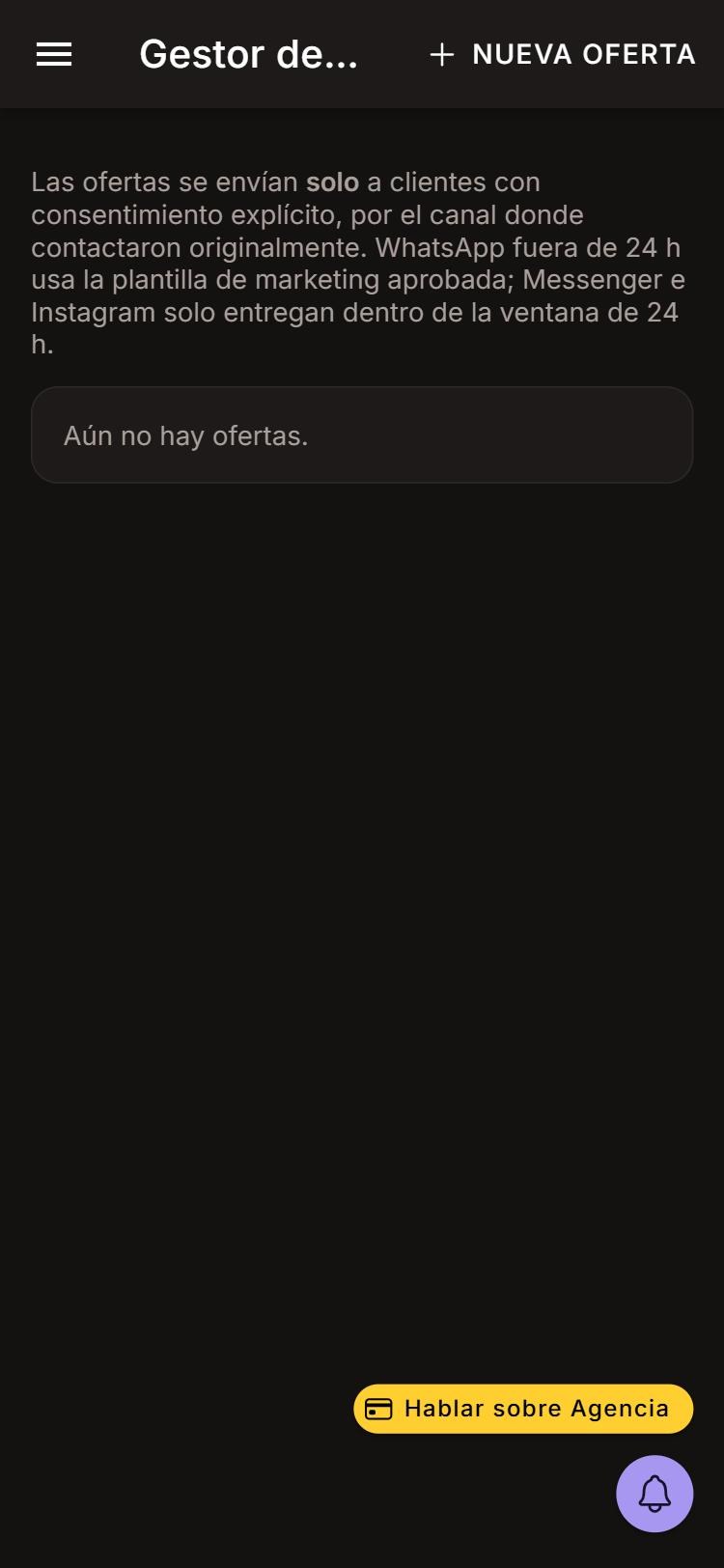 Captura de Gestor de ofertas en celular